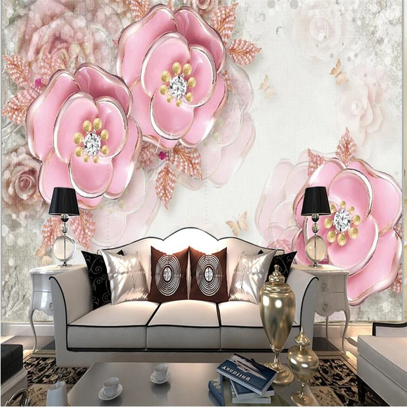 

beibehang Custom Photo Wallpaper Mural 3D Relief Pink Rose Jewelry TV Wall Background Wall papel de parede 3d para sala atacado