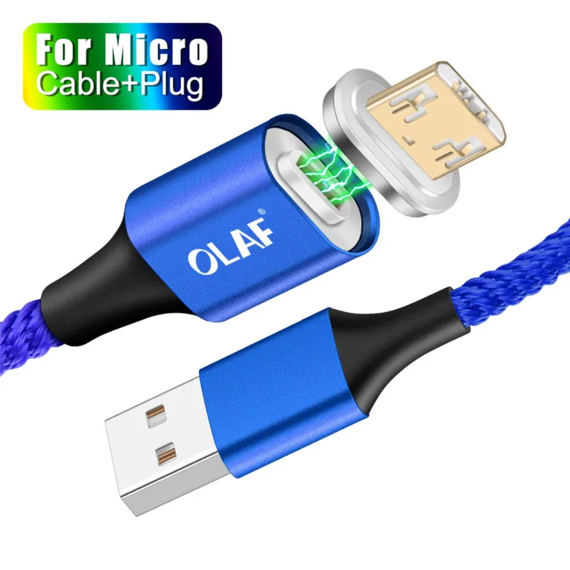 OLAF 3A светодиодный магнитный usb кабель для зарядки Micro для Xiaomi huawei Micro USB кабель для быстрой зарядки для samsung кабель для передачи данных Microusb - Цвет: A1 Blue Micro Cable