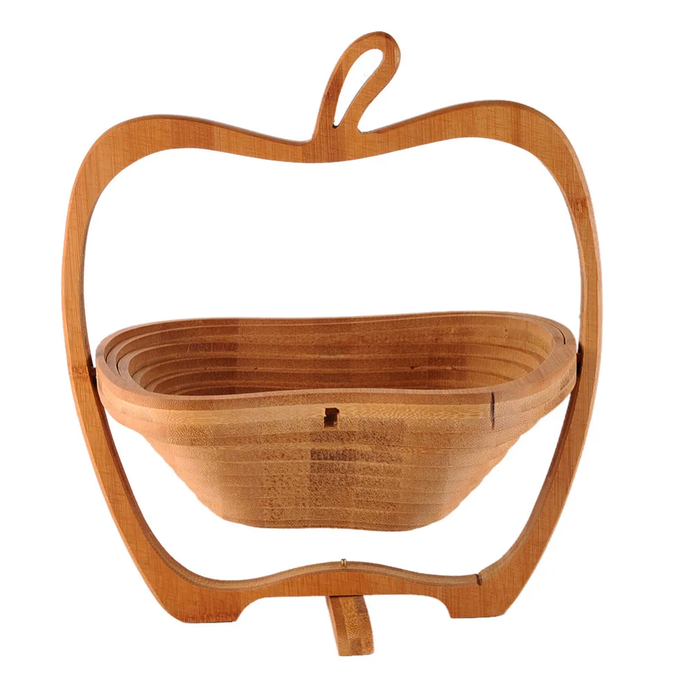 37*30*1.8CM Bamboo folding fruit basket Collapsible Apple Shaped Bamboo