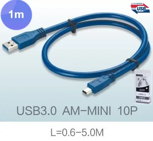 

Retail Packaging Blue 100 cm USB 3.0 Extension Cable to Mini 10pin 1 m 3 ft 4.8Gbps Support USB2.0 ,Free Shipping By FedEx