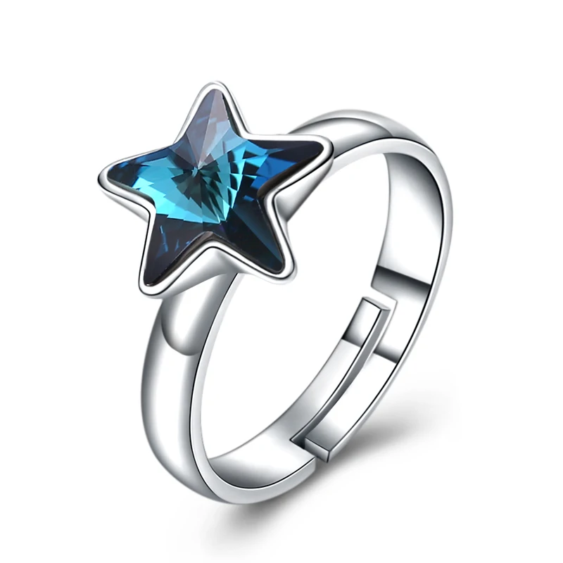 

Fashion 925 Sterling Silver Ring for Women Blue Crystal Star Adjustable Engagement Wedding Rings For Women Lover Jewelry gift