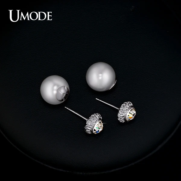 UMODE Hot Austrian Rhinestone Flower Bud and Simulated Pearl Double Sided Stud Earrings Jewelry For Women JE0252B