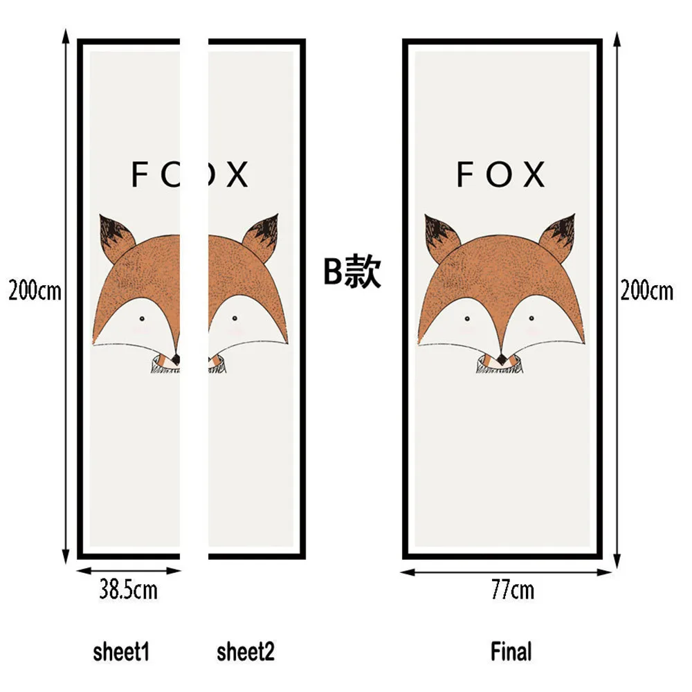 77x200 см 3D Животные Олень и лиса двери наклейки для детей спальня ПВХ самоклеющиеся обои домашний декор DIY водоотталкивающие обои наклейка