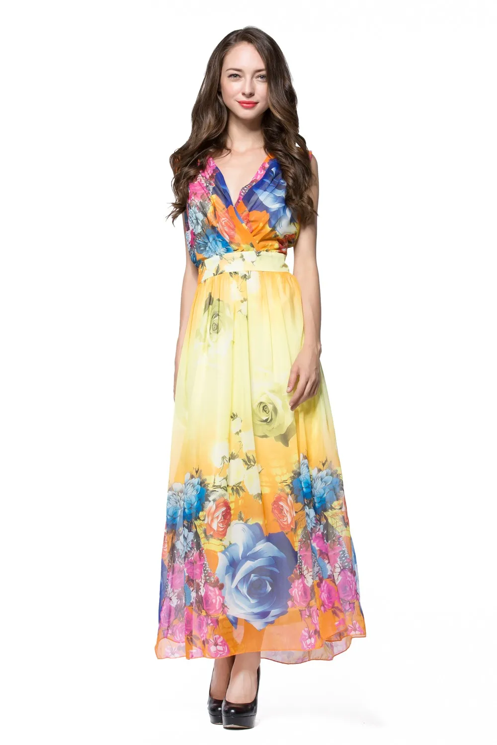 Vestidos Плайя Верано женское летнее, длинное, макси цветочное шифоновое платье без рукавов Плюс Размер 7XL элегантные Клубные вечерние платья