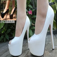 Women Autumn Sexy Prom Patent Leather Black White Peep Toe Platform Thin High Heels Stiletto Pumps