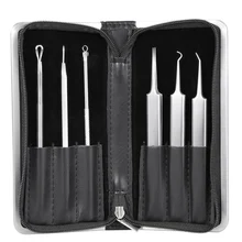 6 шт. Черноголовых комедона Акне Прыщ Пятна Extractor для удаления угрей комплект Нержавеющая сталь Acne клип пинцет с Портативный случае