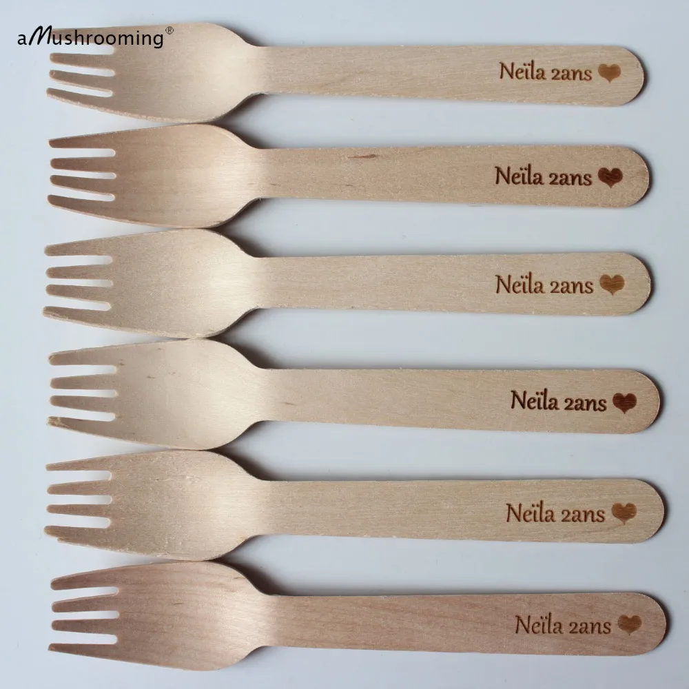 Personalized Baby Shower Birthday Buffet Forks Engraved Cake Salad Forks Biodegradable Party
