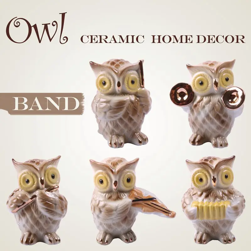 Living Room Decoration Handmade Ceramic Owls Figurines Owls Band Animal