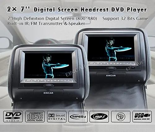 Perfect Black Dual Headrest Pair of Car Pillow headrest Monitor DVD Player Twin Digital Screens USB SD IR FM Transmitter 32 Bit Games 1