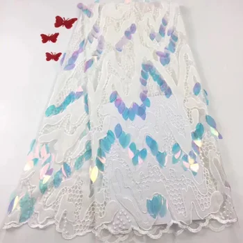 

2019 French Net Lace Tulle Fabrics With Sequins Embroidered Fashion Nigerian Lace Fabric For Wedding Party Dress