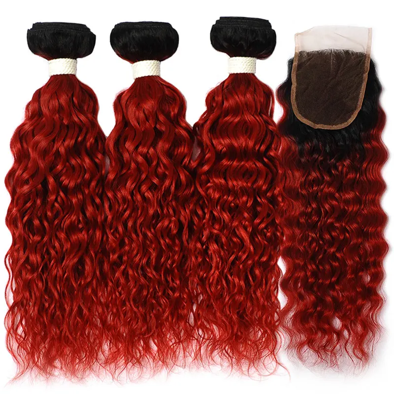 Бразильские волнистые красные пряди с закрытием бордовые красные человеческие волосы 3 пряди с закрытием 99J цветные Pinshair не реми волосы