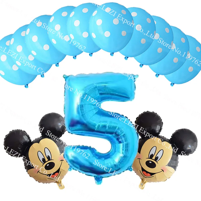 Мальчик 4 5 6 7 8 9 лет фольгированный шар Микки синий номер тематическая вечеринка на день рождения Декор шар точка латексные шары baby Shower 13 шт - Цвет: set 5 A