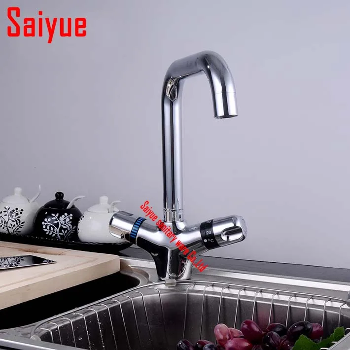 Great Quality Thermostatic Kitchen Sink Swivel Mixer Chrome Brass Basin Faucet water tap dual holder single hole deck mounted Great Quality Thermostatic Kitchen Sink Swivel Mixer Chrome Brass Basin Faucet water tap dual holder single hole deck mounted