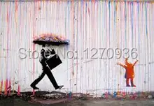 modern wall art decoration a child with the word man who take the bag in the pink rainy day only handmade oil painting the man in the wall