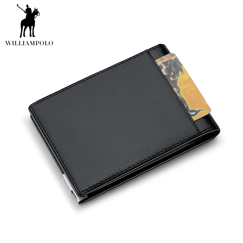 

WILLIAMPOLO Credit Card Holder Genuine Leather Card Wallet Men ID Card Driver License Pad Black