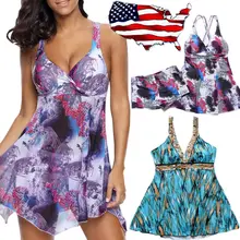 Женский пуш-ап купальник-танкини с пуш-ап бикини комплект купальный костюм купальники пляжная одежда платья с принтом+ шорты плюс размер 2 шт