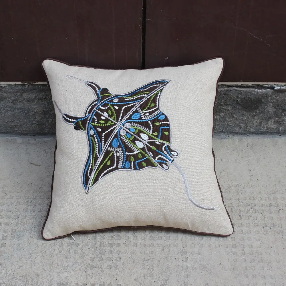 VEZO HOME applique embroidered stingray cotton linen sofa cushions