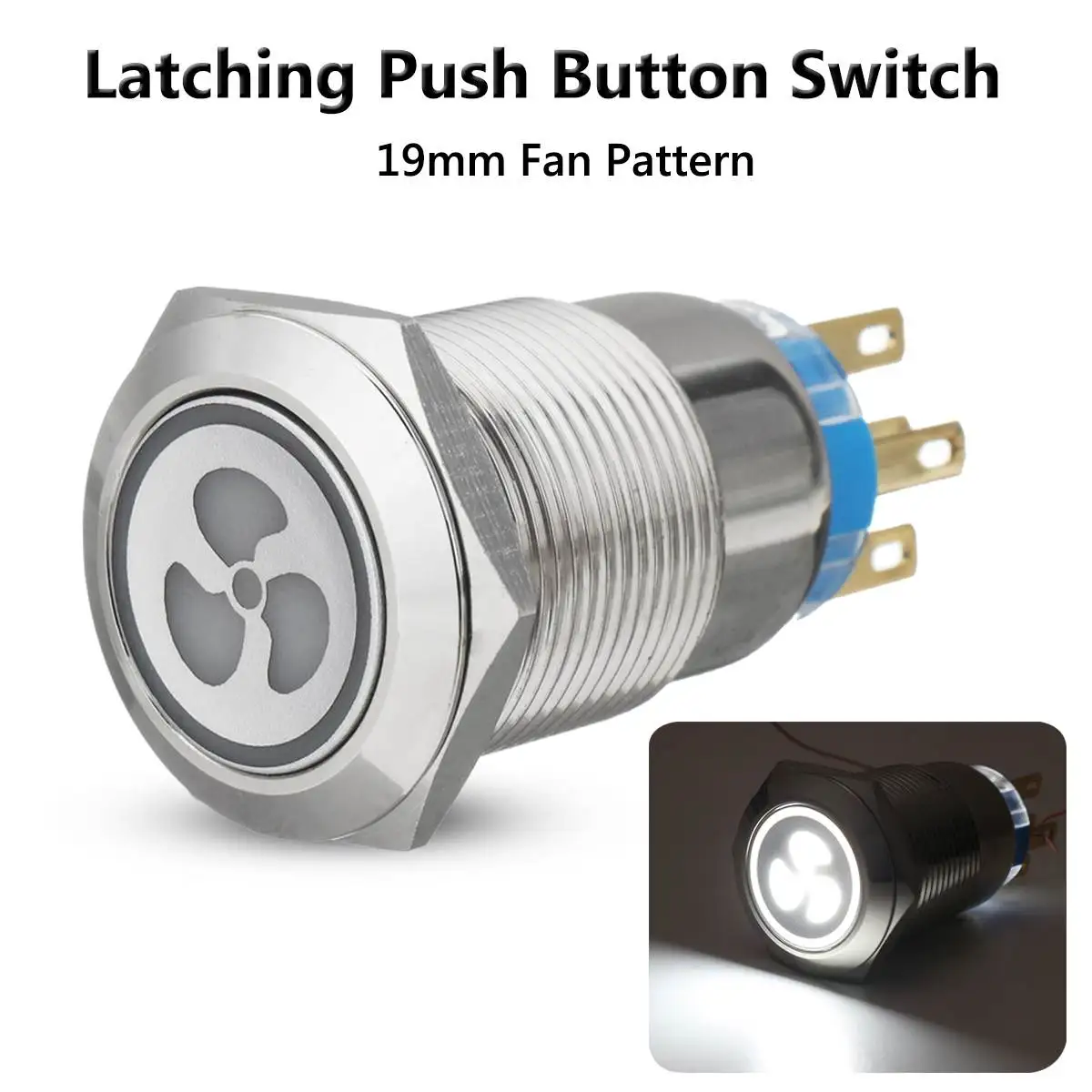 19mm LED Push Button Switch 12V Self-Lock Panel Fan Switch For Car Truck Lorry Boat - Color: White