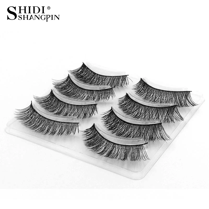 

4 Pairs False Eyelashes Cross 100% Real Handmade Crossing Fake Lashes Natural Long Make Up Thick Strip False Lashes Makeup M03