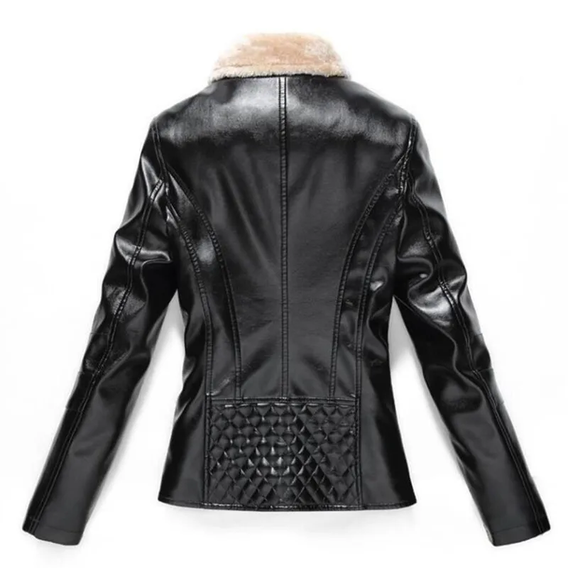 L-7XL, зимняя женская кожаная куртка, плюс бархат, теплая женская куртка из искусственной кожи, модная куртка с отложным воротником для офиса, Женское пальто, черный, красный