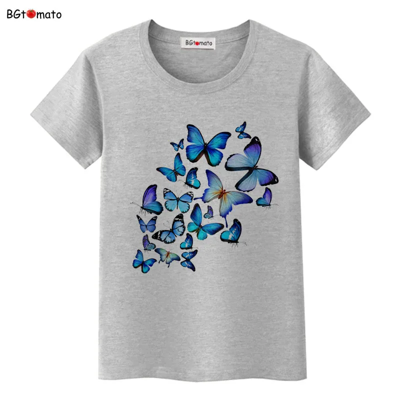 BGtomato, летняя цветная футболка с бабочкой, Женская милая одежда, футболка, крутой топ, футболки, брендовая футболка для влюбленных, кавайная футболка размера плюс - Цвет: 8