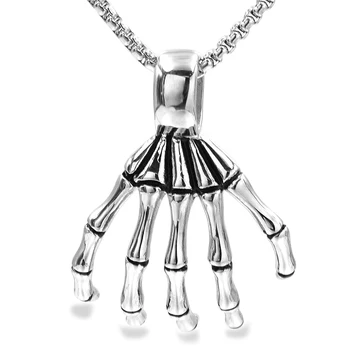 

ATGO Stainless Steel Fashion New Human Hand Bones Horror Hyperbole Pendant Necklace For Men Halloween Jewelry Decoration BP259