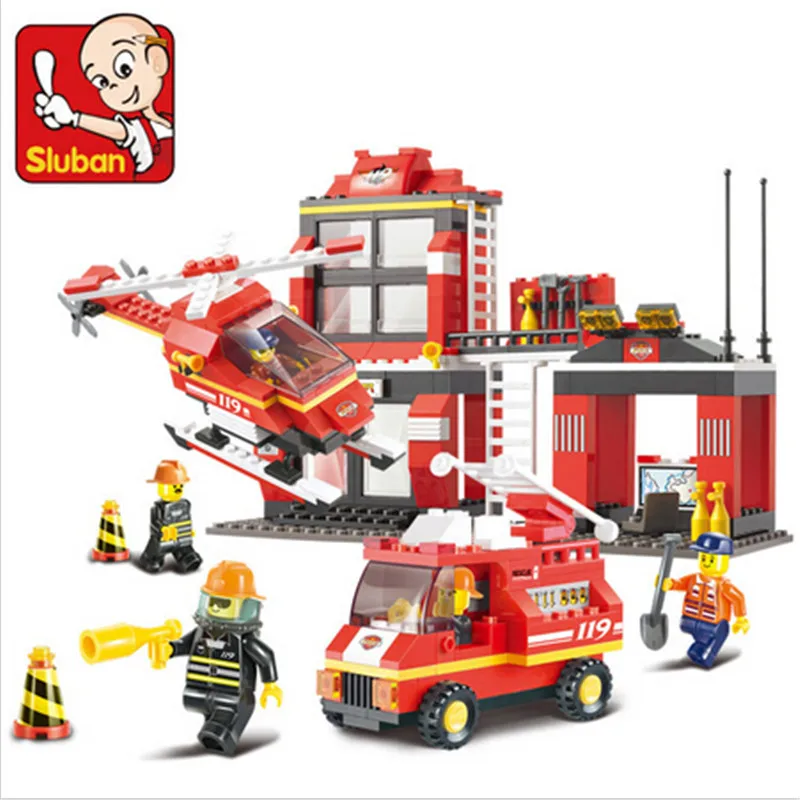 

Free shipping Sluban fire engine 119 emergency Building Block Sets 371 pcs DIY Brick boy toy lepin compatible