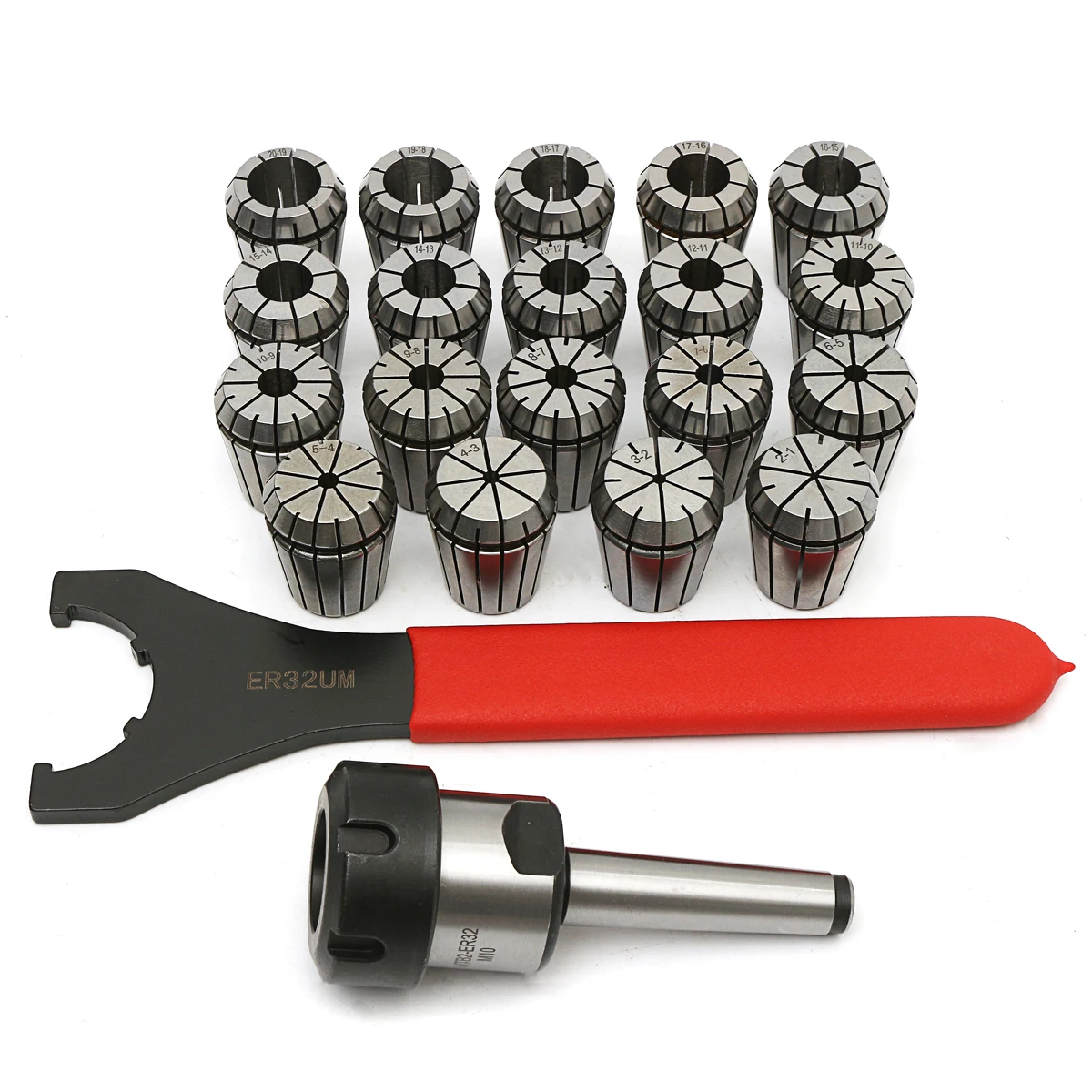 

1Set 19Pcs ER32 Spring Collet Set with MT2 ER32 M10 Collet Chuck Taper Holder for CNC Engraving Machine and Milling Lathe Tool