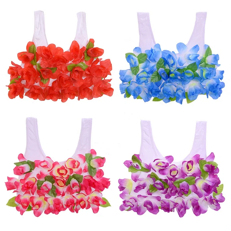 

Colorful Hawaii Flower Bra Floral Child/Adult Camisoles Bra Hula Dance Beach Tropical Party Supplies Accessories Christmas