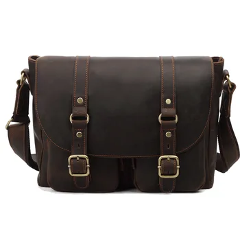 

High Quality Men's Genuine Leather Cowhide Bag School Casual Travel Messenger Shoulder Crossbody Bag Business Briefcase