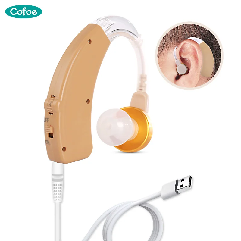 Cofoe BTE Hearing Aids USB Charging Hearing Aid Rechargeable Wireless Sound Amplifier for the Hearing loss Middle-aged