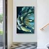 Abstrait toile peinture doré plume affiche peintures murales bleu vert mur Art photo pour salon mode Tableaux décor ► Photo 2/6