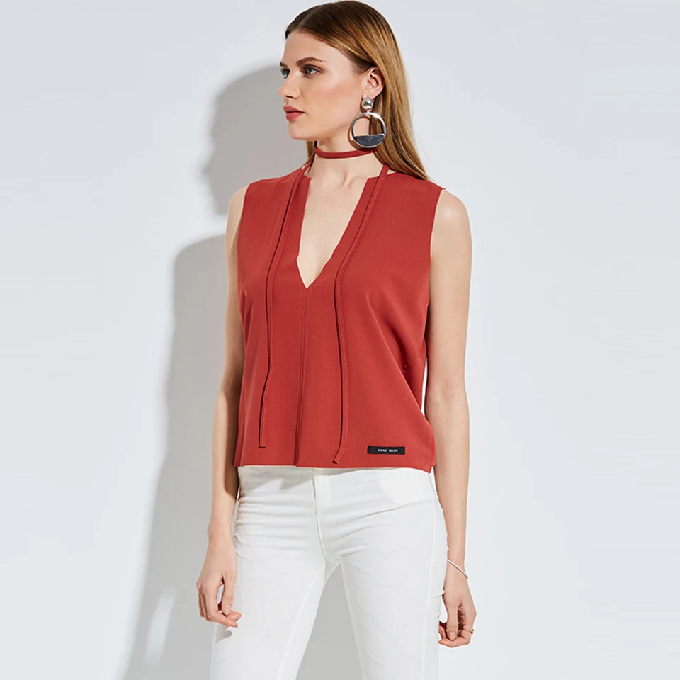 Women Deep V Neck Tank Tops 3 Colors Plain Elegant Sleeveless Blouse