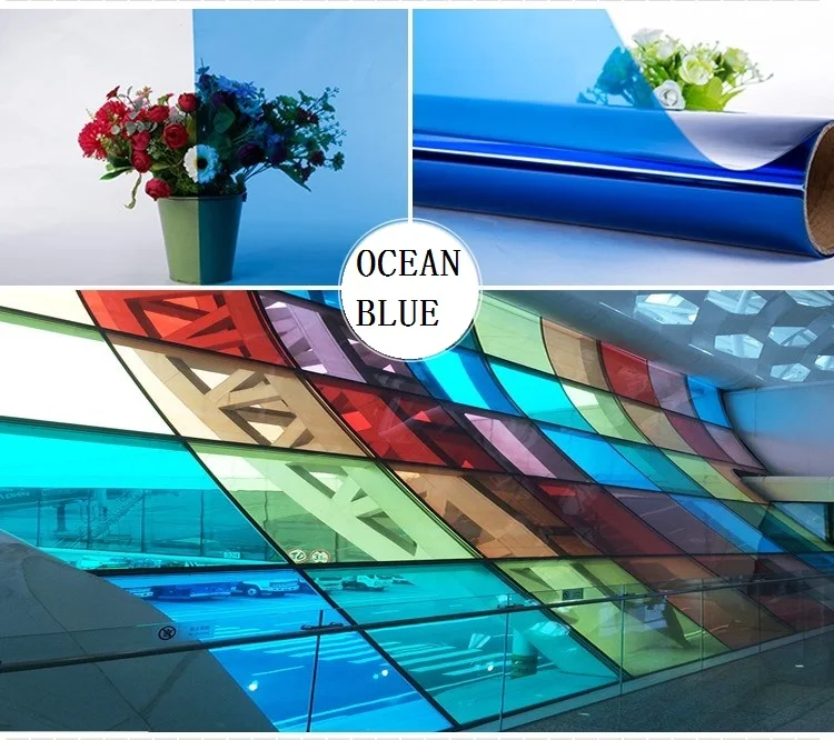 Цветная декоративная пленка для стекла, защита от солнца, мембрана, синий, желтый, зеленый, красный, Двухцветные прозрачные наклейки на окна