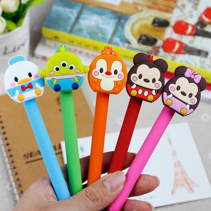 

10 pcs/set New Gel Pen Kawaii Gel Pen 0.5mm Black ink Candy color Pens Gift for kids escritorio Papelaria Mickey Minnie