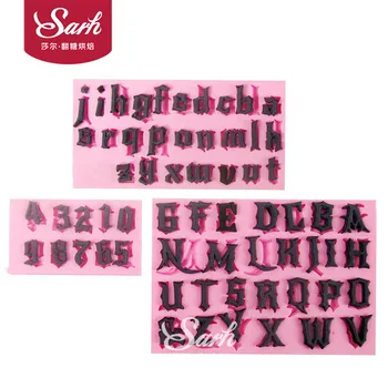 

3pcs/lot Gothic Capital and Small English Letters and Numbers Fondant Cake Mold Chocolate Mold for the Kitchen Decoration