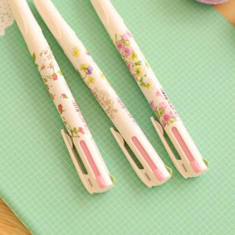 4 In 1 Colored Ballpoint Pen Floral Pens Kawaii Stationery Writing Pens 0.5mm Office School Supplies Ink Black Green Blue Red