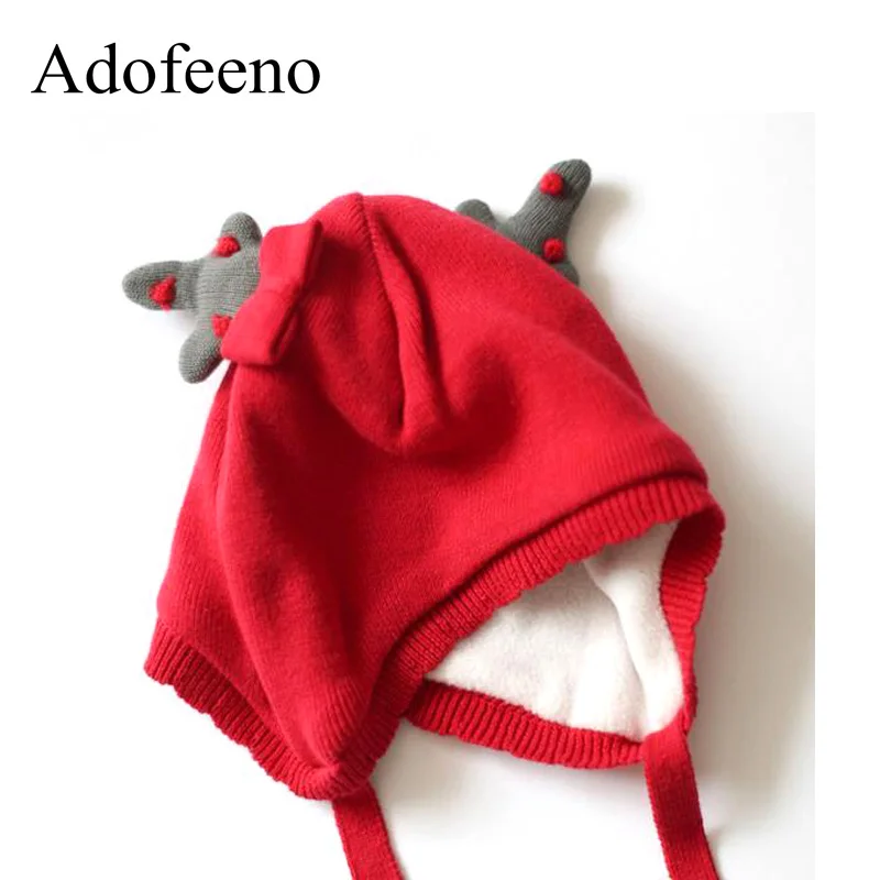 Adofeeno новая теплая осенне-зимняя шапка хлопок вязаный Шапки шапочка Кепки для Для детей Обувь для мальчиков и Штаны для девочек с рождественским изображением подарок на год