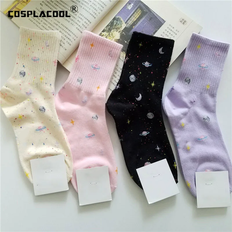 [COSPLACOOL] Harajuku планета точки пряжи смешные носки японский Творческий Луна носки со звездами Для женщин Теплые Симпатичные Новинка женские