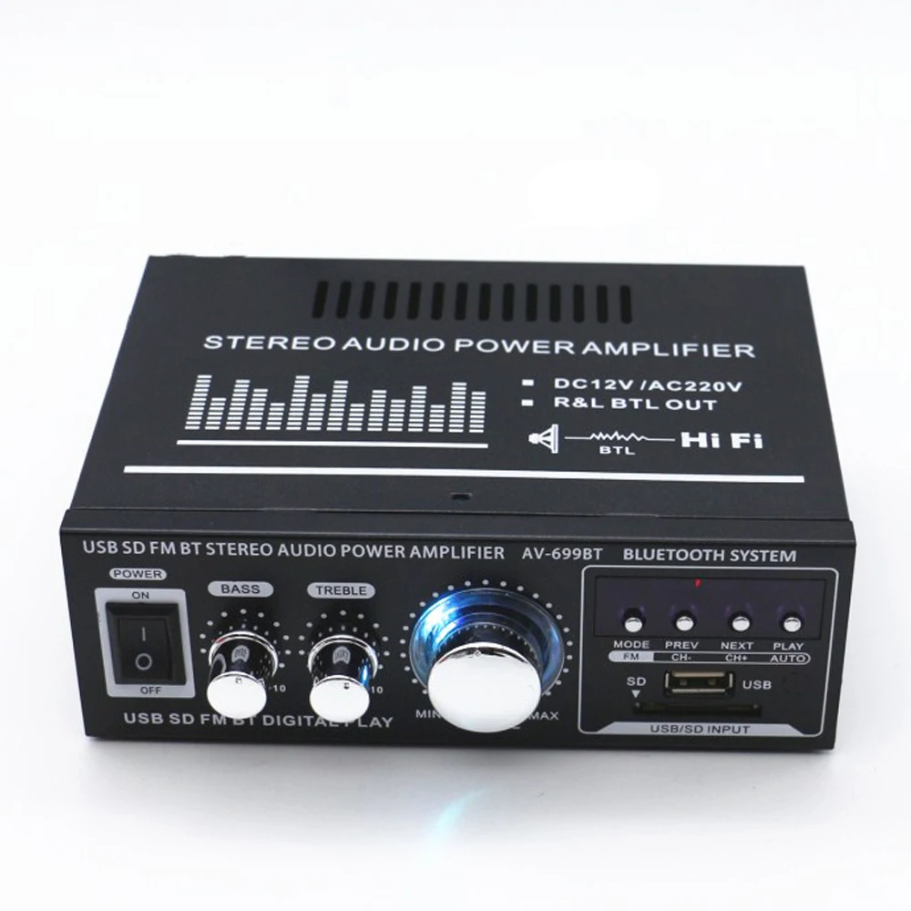12 В/220 В Домашний Мини HIFI аудио стерео усилитель мощности 2CH lcd дисплей BT FM радио 600 Вт пульт дистанционного управления аудио усилитель