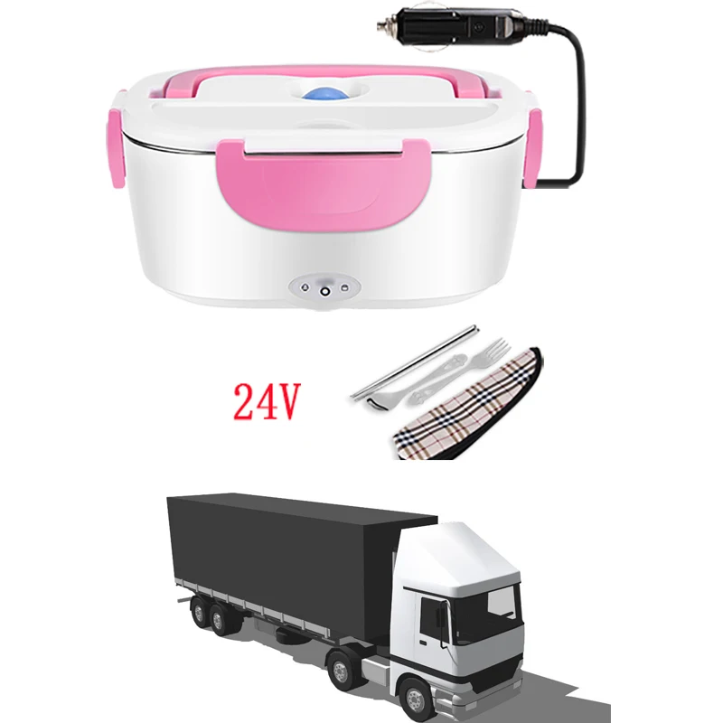 12 В 24 В 220 В Электрический Ланч-бокс из нержавеющей стали с подогревом для автомобиля, грузовика, бэнто-бокса, термоизоляционный офисный портативный контейнер для еды - Цвет: 24V Pink