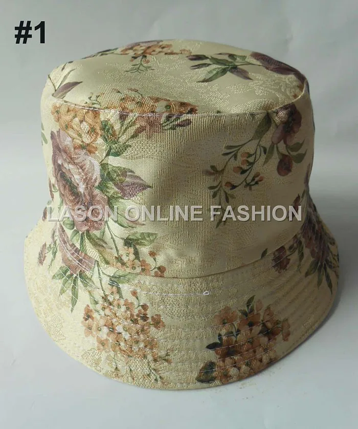 Модные летние унисекс атласной подкладке цветочный набивным рисунком хлопок ведро шляпа цветок пляж Кепки