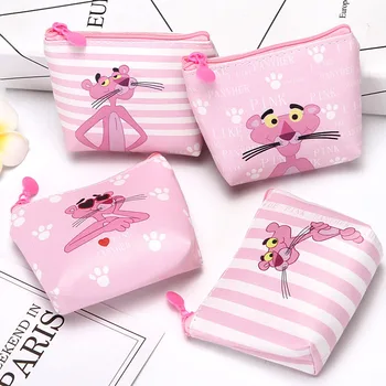 

New Cartoon The Pink Panther Students Coin Purse Children PU Zipper Change Purse Women Men's Mini Wallet Key Card Bag Kids Gift