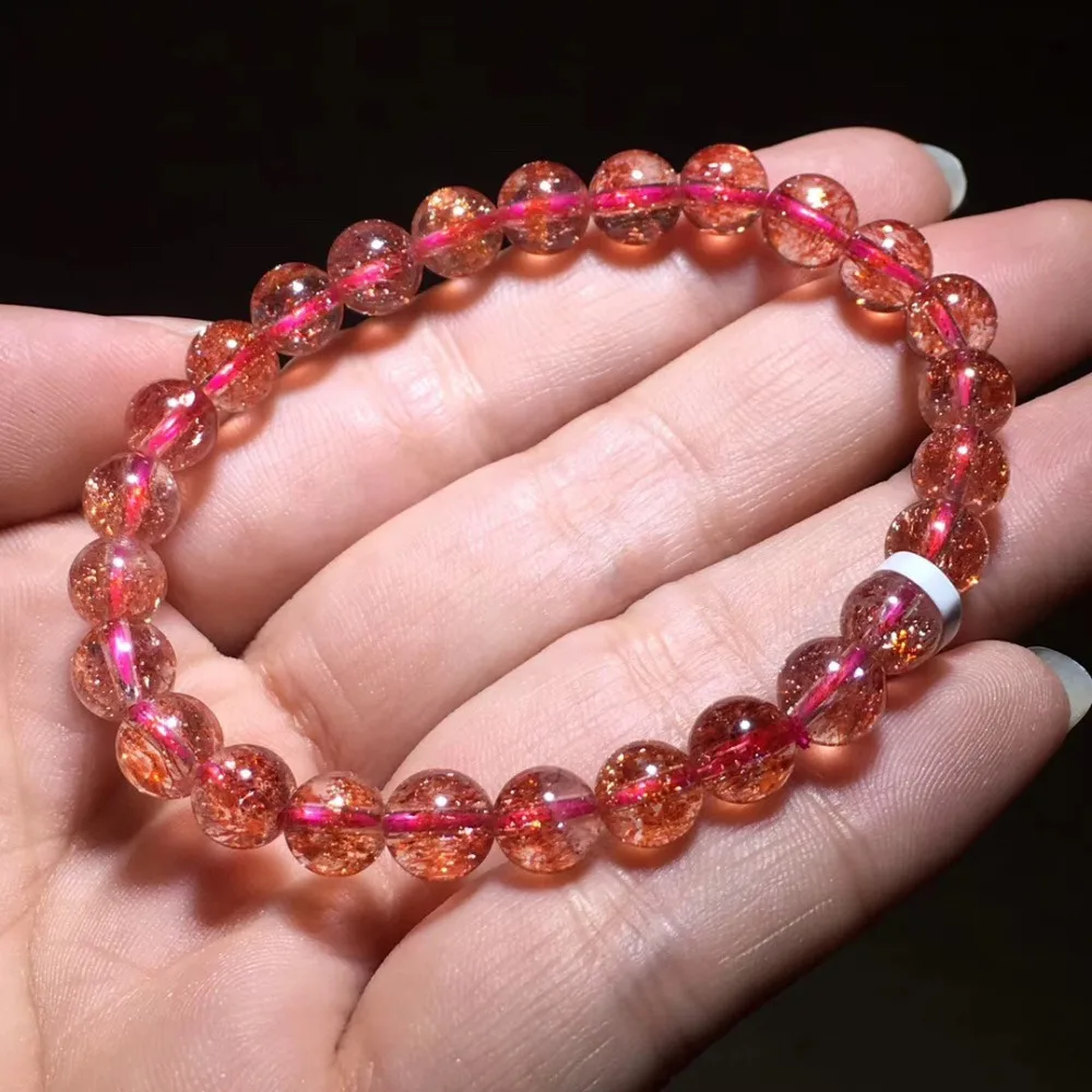7 мм натуральный Lepidocrocite кварцевый браслет с кристаллами женский мужчина любовь юбилей счастливый Круглый бисер стрейч драгоценный камень ювелирные изделия