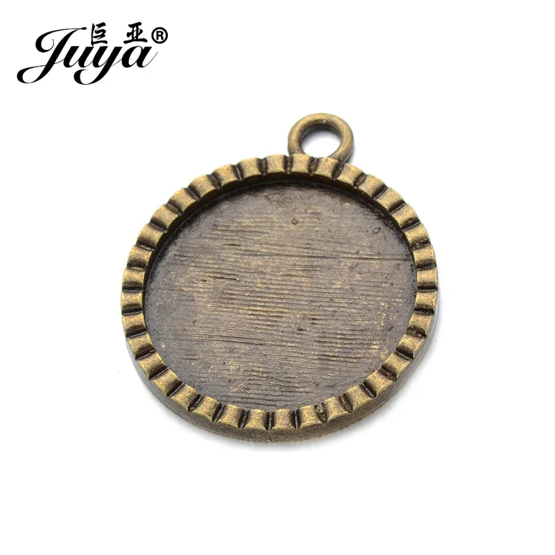 

JUYA 4pcs 25mm Bronze Round Cabochon Cameo Base for Necklace Pendant Making Blank Tray Diy Jewelry Wholesale Lots Bulk