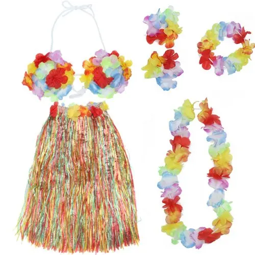 Buy Cheap Colorful Hawaiian Tropical Theme Party Hula Luau Grass Dancer Dress and Bra Set