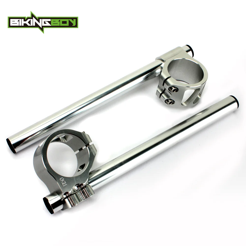 50mm Left/&Right Handle Bar Clip On Silver For YAMAHA YZF R6 600 06-16 07 08 09