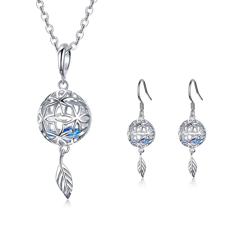 

BISAER High Quality 925 Sterling Silver Preserved Flower Necklace & Drop Earring Jewelry Sets Women Wedding Party Gift HPS104