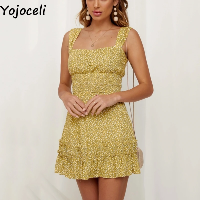 Yojoceli/короткий сарафан с оборками и цветочным рисунком для женщин летние Вечерние