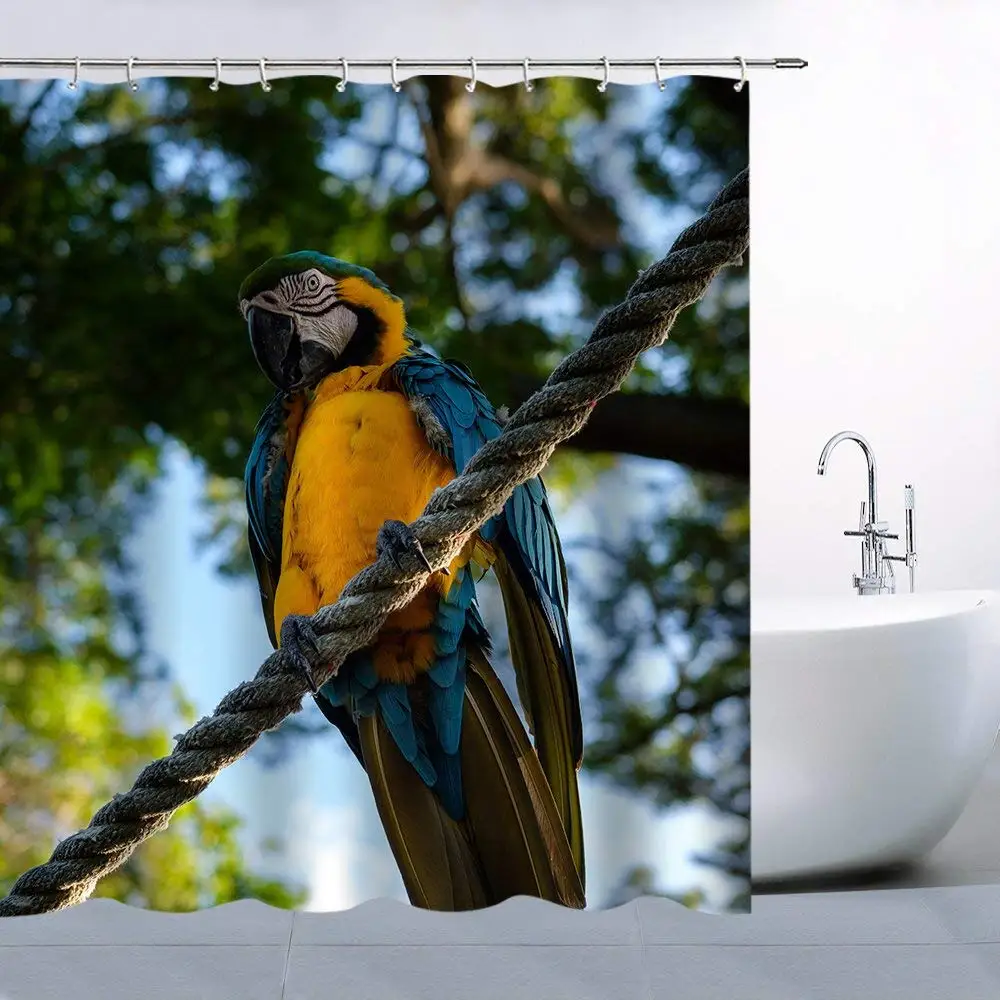 Bird Parrot Pattern Theme Shower Curtain Beautiful Lovely Colorful